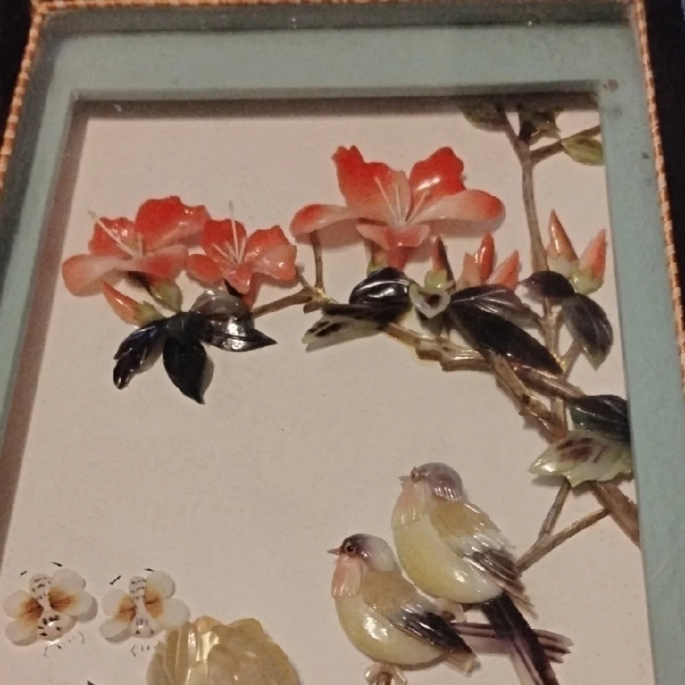 People's Republic of China, Black Framed Shadowbox With Shell Flowers & Birds